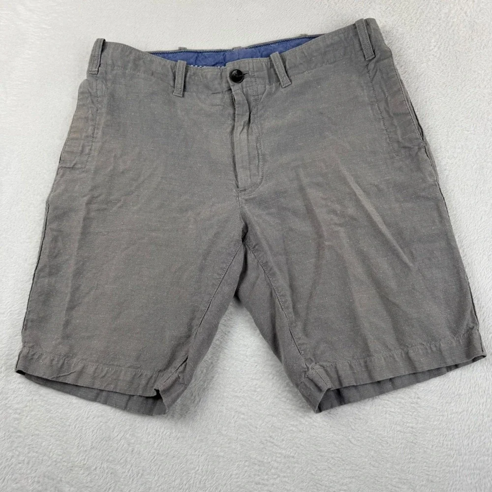 Banana Republic Aiden Shorts Mens 35 Grey Linen Cotton Blend Cargo Pocket Slim